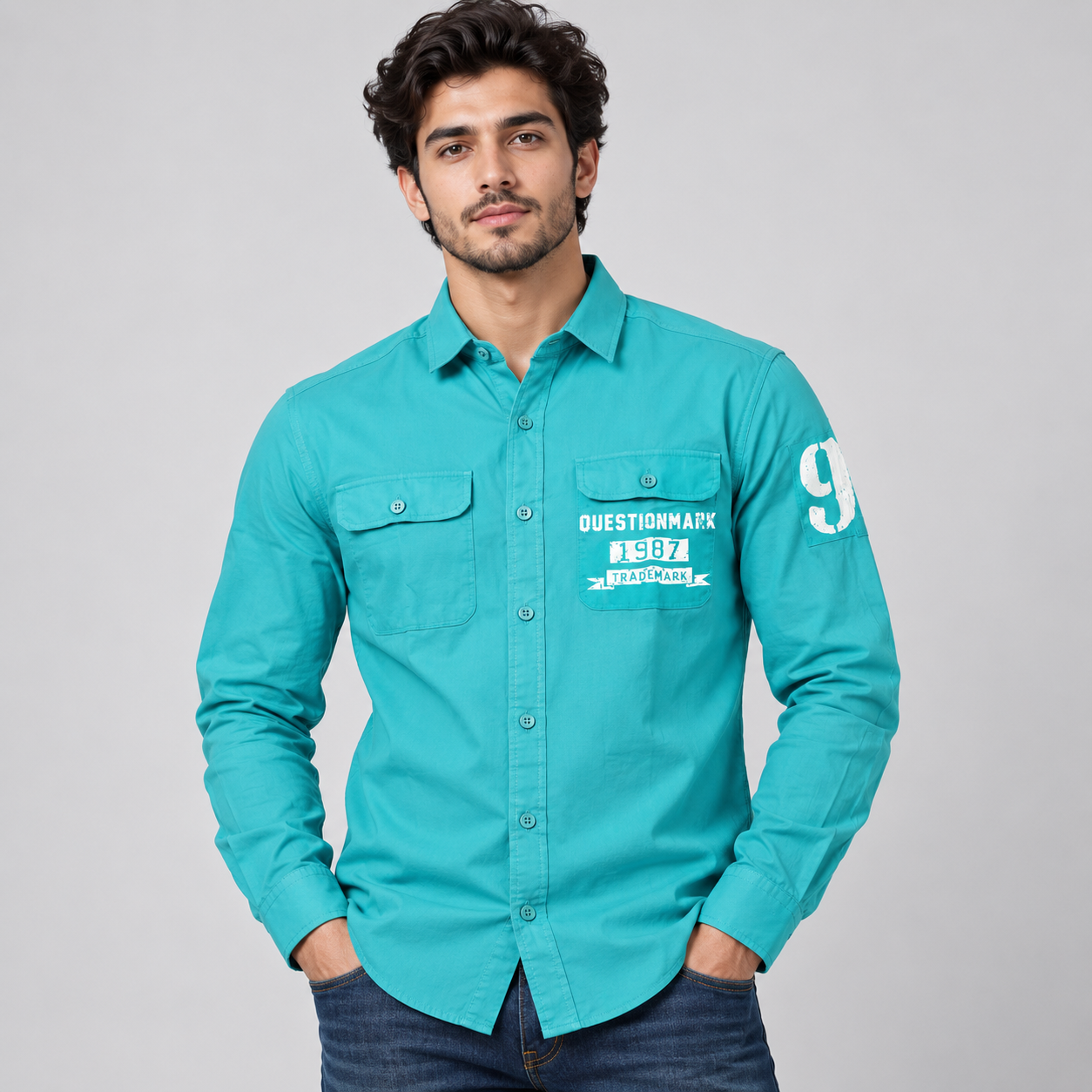 I Real Men's Turquoise Blue Graphic Utility Casual Shirt | Statement Streetwear