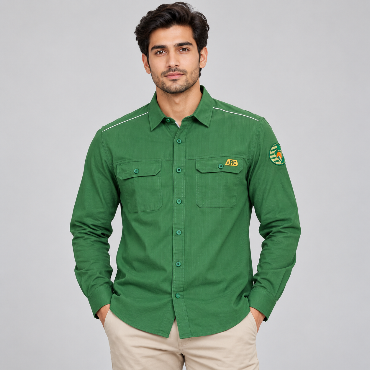 I Real Men's Green Graphic Utility Casual Shirt | Modern Streetwear
