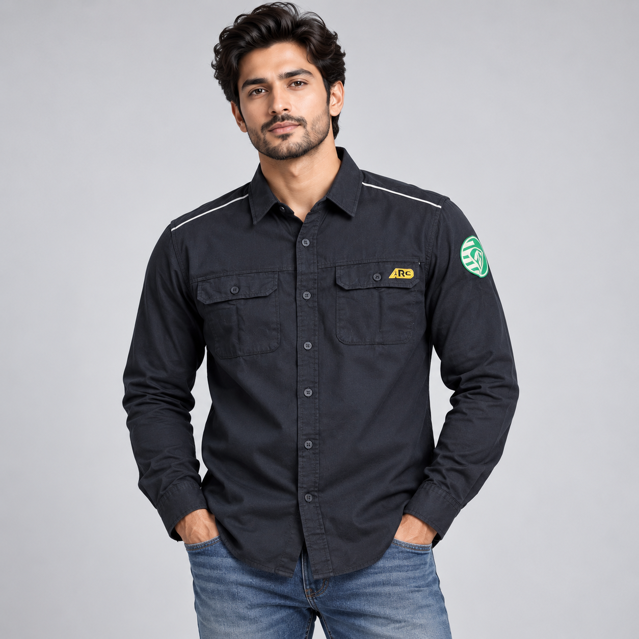 I Real Men's Black Graphic Utility Casual Shirt | Modern Streetwear