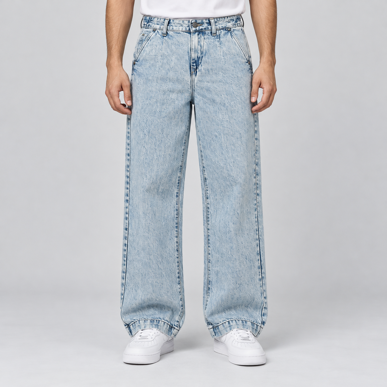Lofa Men's Ice Blue Wash Wide Leg Faded Denim Jeans | Contemporary Casual Wear