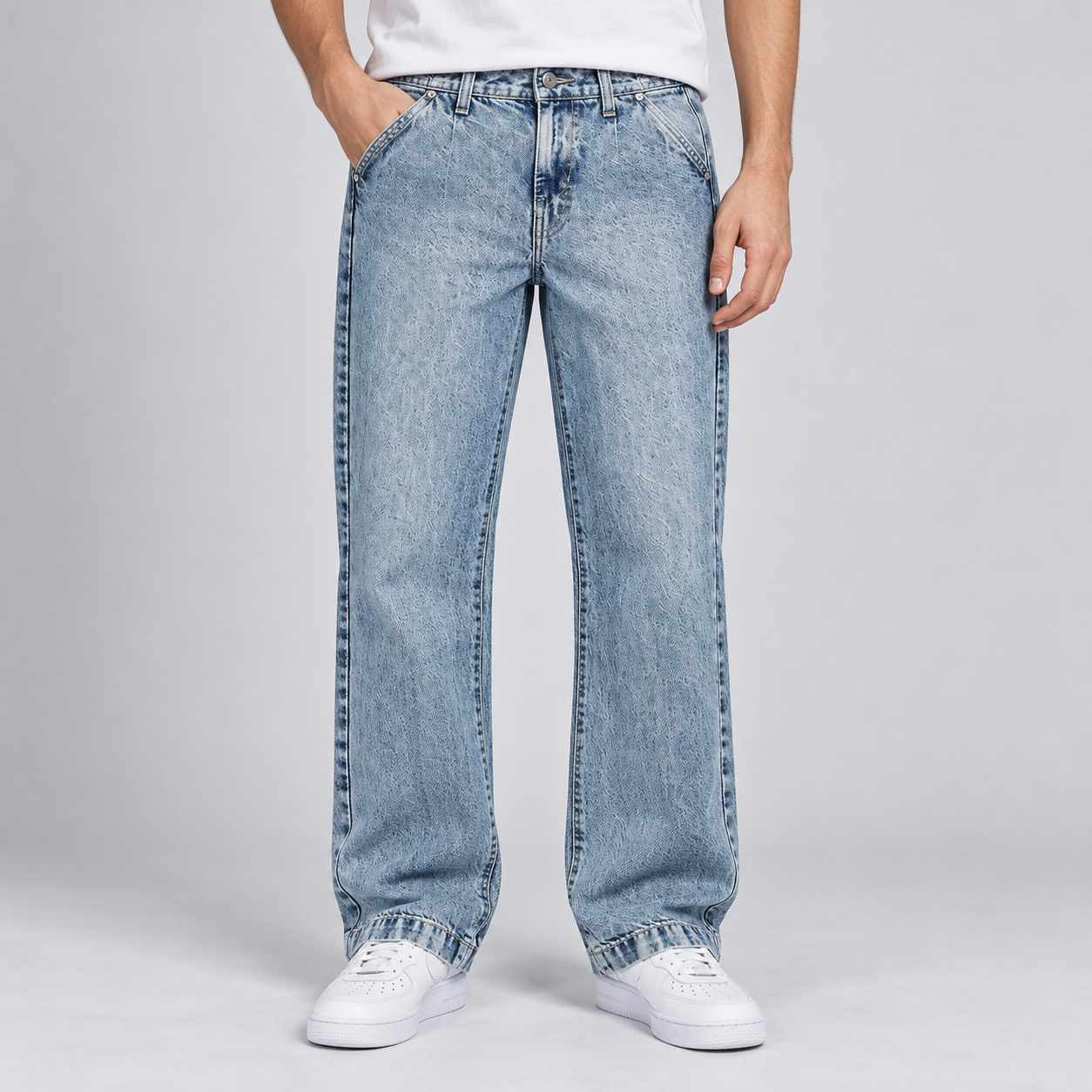 Lofa Men's Light Blue Wash Wide Leg Denim Jeans | Relaxed Street Style