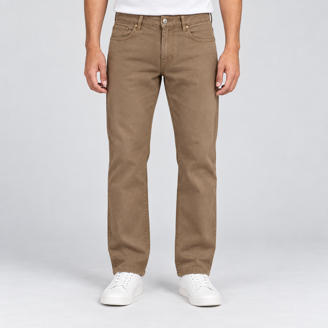 Nostrum Men's Tan Brown Baggy Fit Casual Denim Jeans | Relaxed Everyday Wear