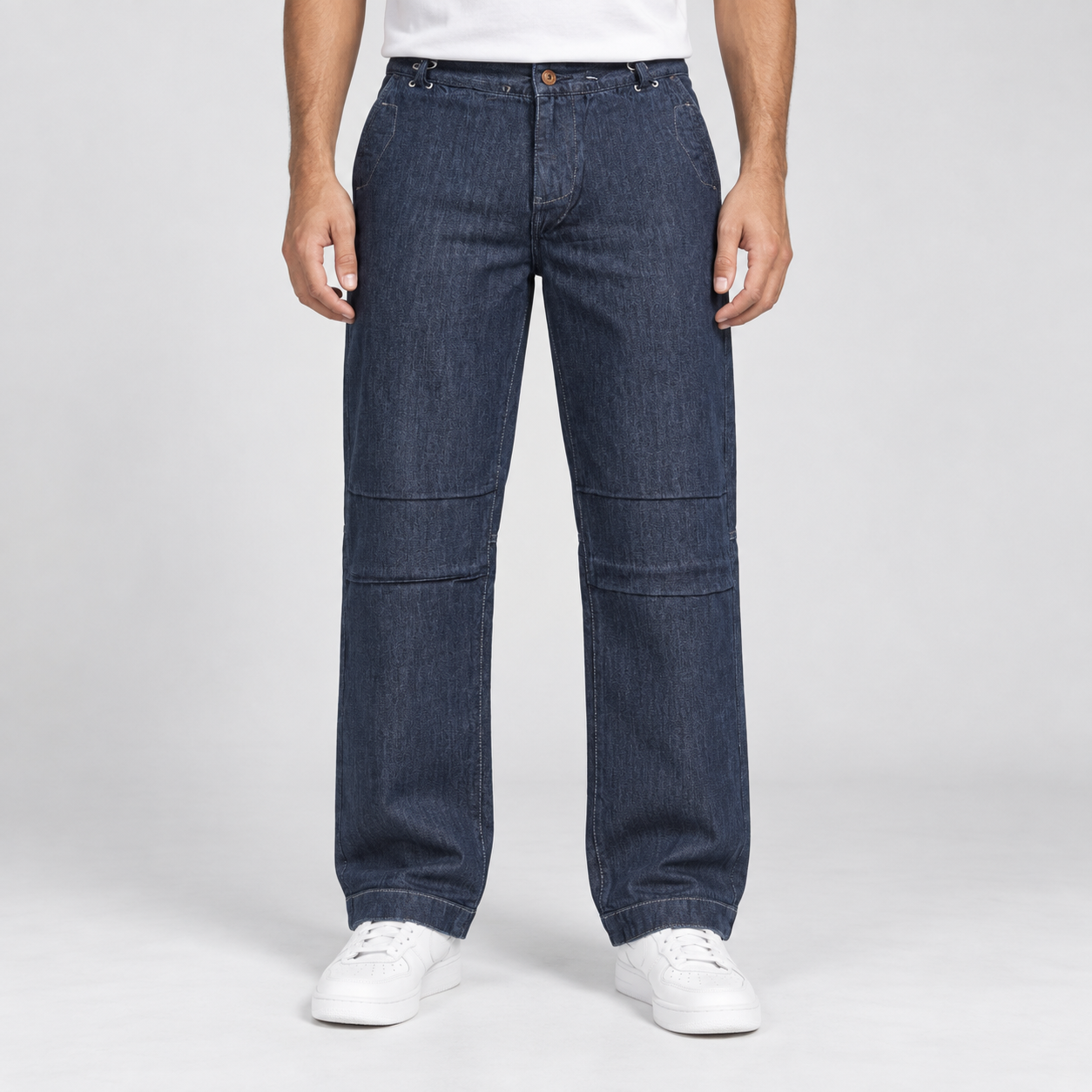 Nostrum Men's Dark Indigo Baggy Fit Utility Denim Jeans | Contemporary Streetwear