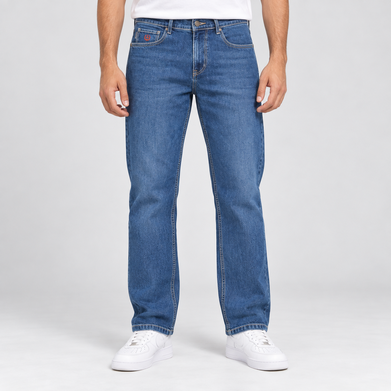 Nostrum Men's Mid Blue Wash Baggy Fit Distressed Denim Jeans | Relaxed Street Style