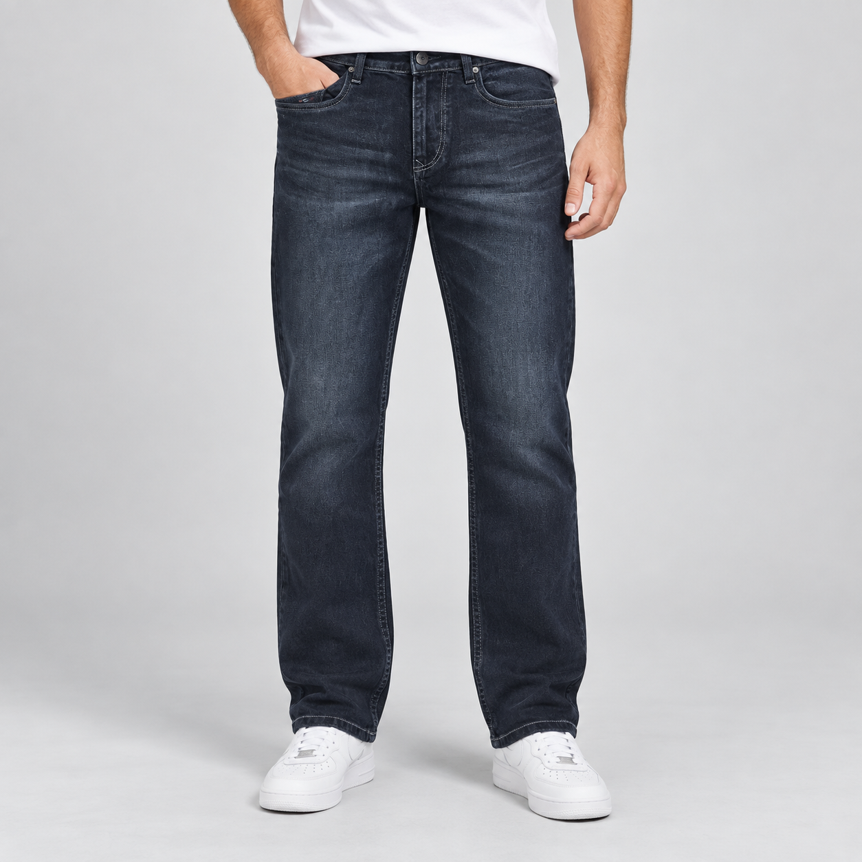 Nostrum Men's Dark Blue Wash Faded Straight Fit Denim Jeans | Versatile Daily Wear