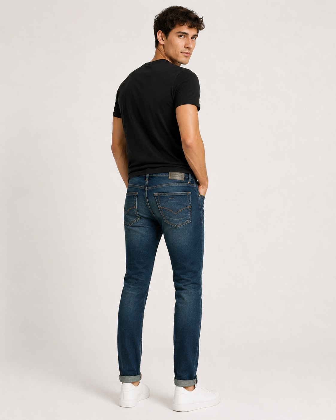 Beauty Art Men's Slim Fit Deep Teal Blue Denim Jeans - Stretchable Casual Jeans with Roll-Up Hem