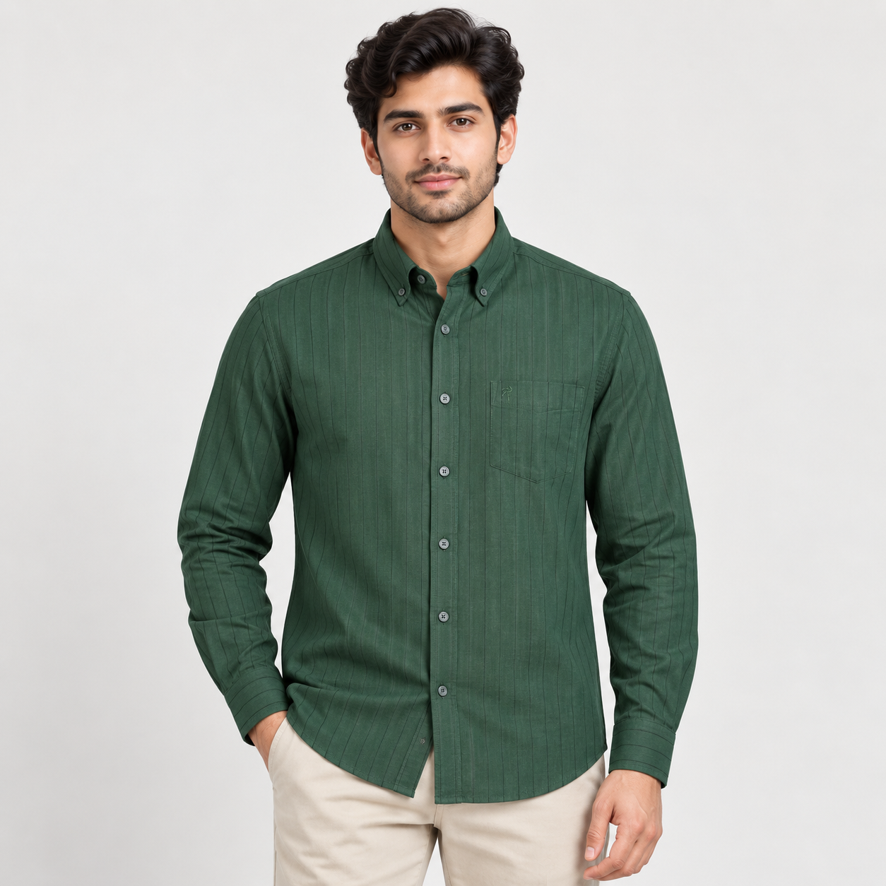 River Blue Men's Forest Green Textured Regular Fit Casual Shirt | Smart Everyday Wear