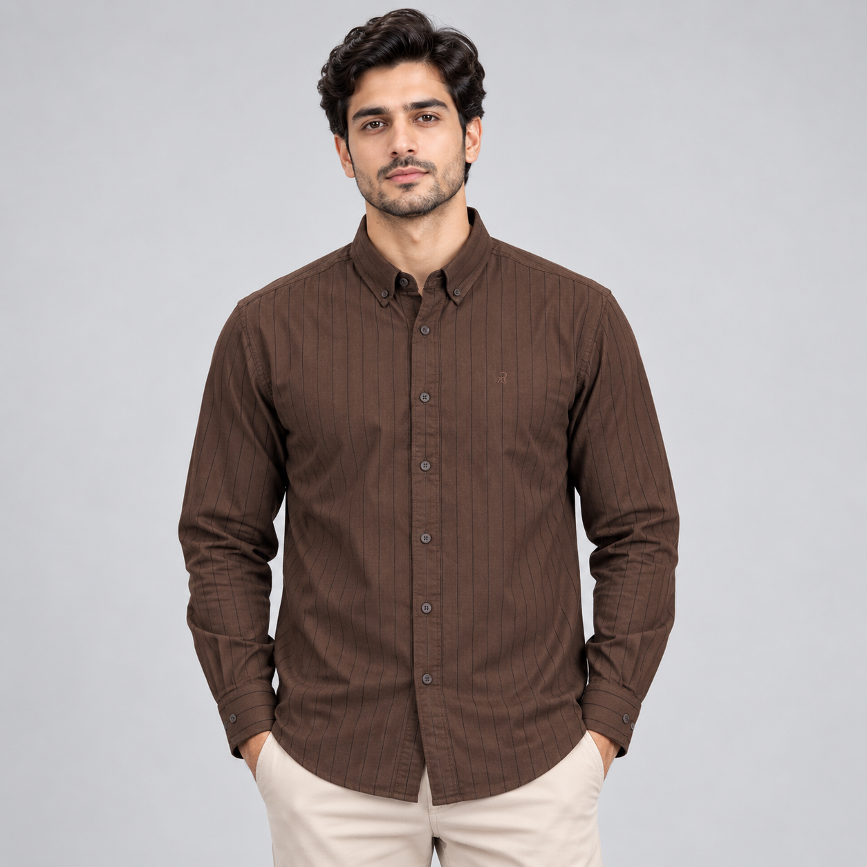 River Blue Men's Chocolate Brown Textured Regular Fit Casual Shirt | Smart Everyday Wear