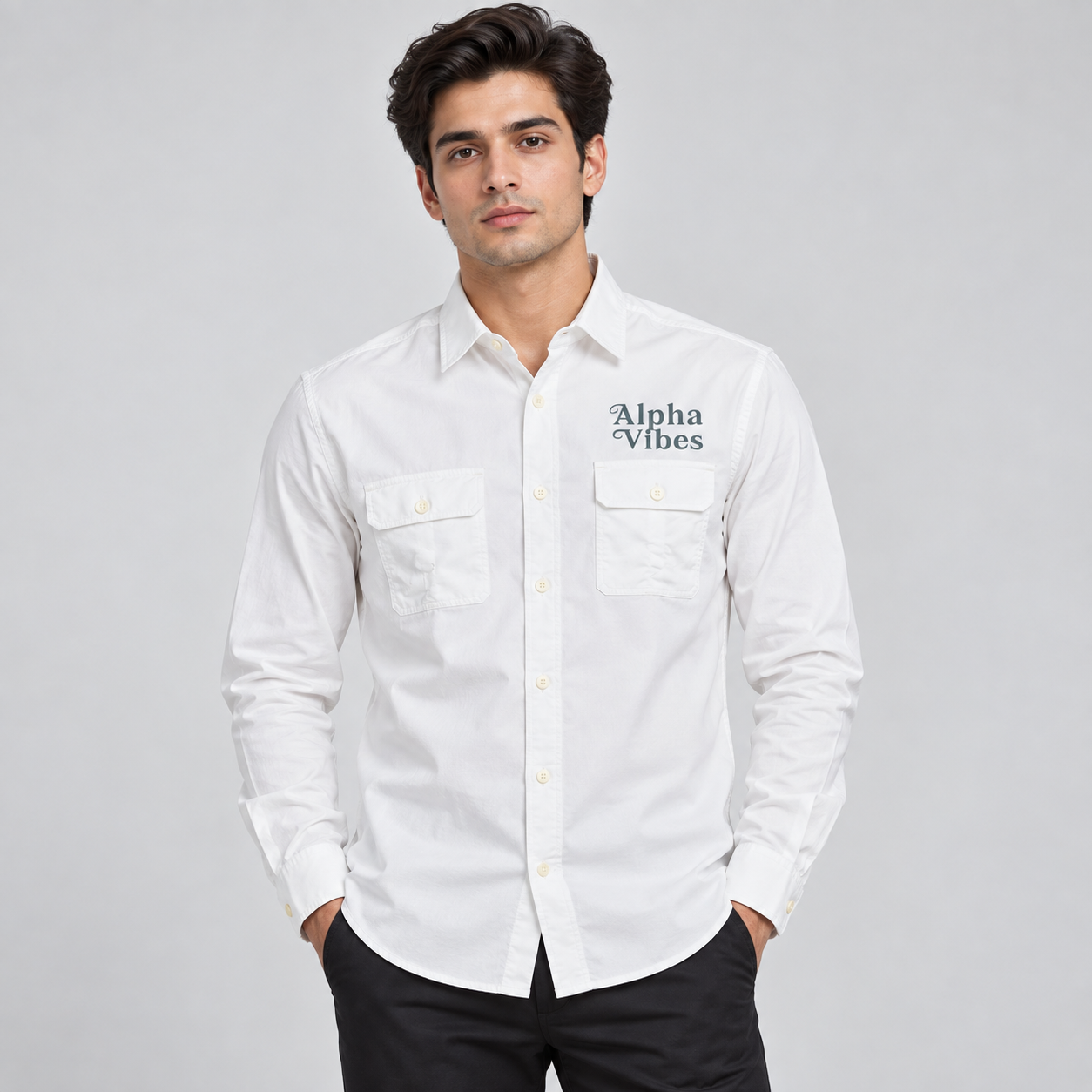 River Blue Men's White Typography Double-Pocket Casual Shirt | Clean Street Style
