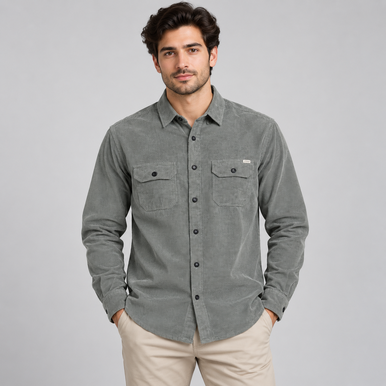 River Blue Men's Charcoal Grey Textured Double-Pocket Casual Shirt | Versatile Everyday Wear