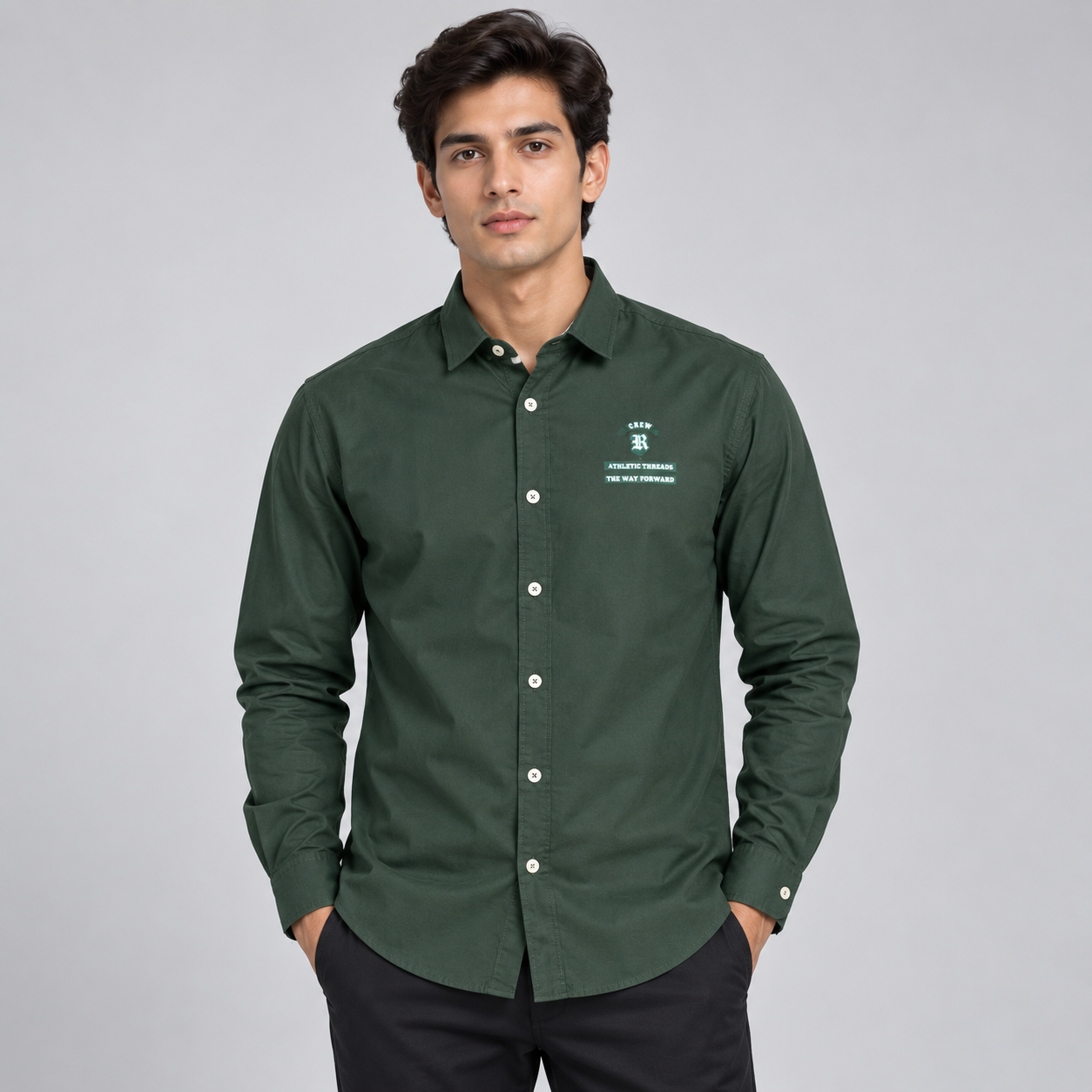 River Blue Men's Forest Green Minimal Printed Casual Shirt | Smart Everyday Wear
