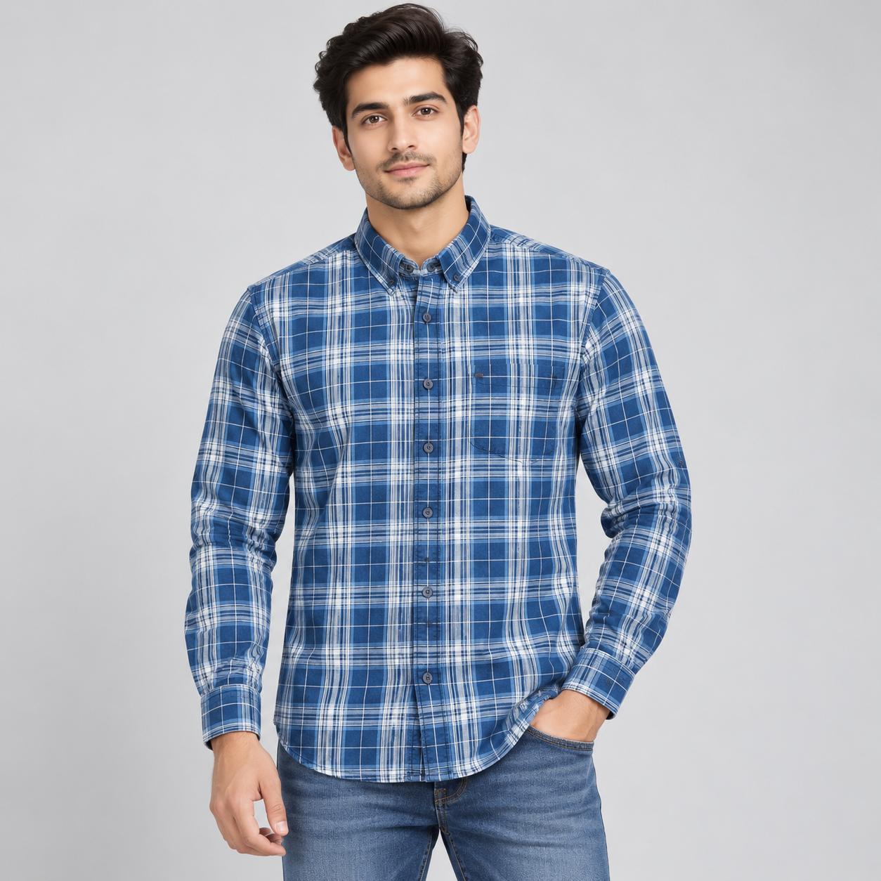 River Blue Men's Blue and White Plaid Check Casual Shirt | Timeless Weekend Wear