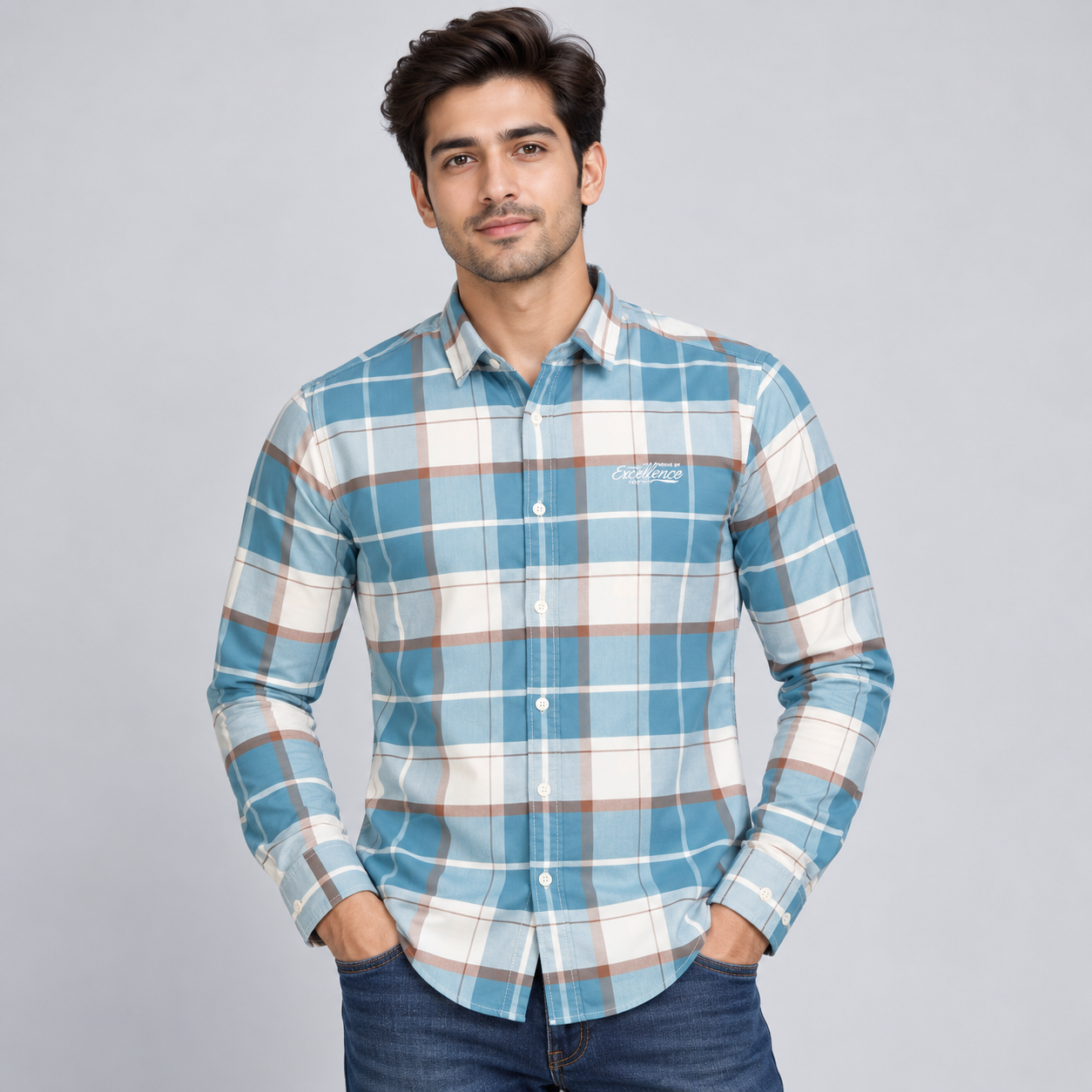 River Blue Men's Teal Blue and White Plaid Check Casual Shirt | Fresh Weekend Style