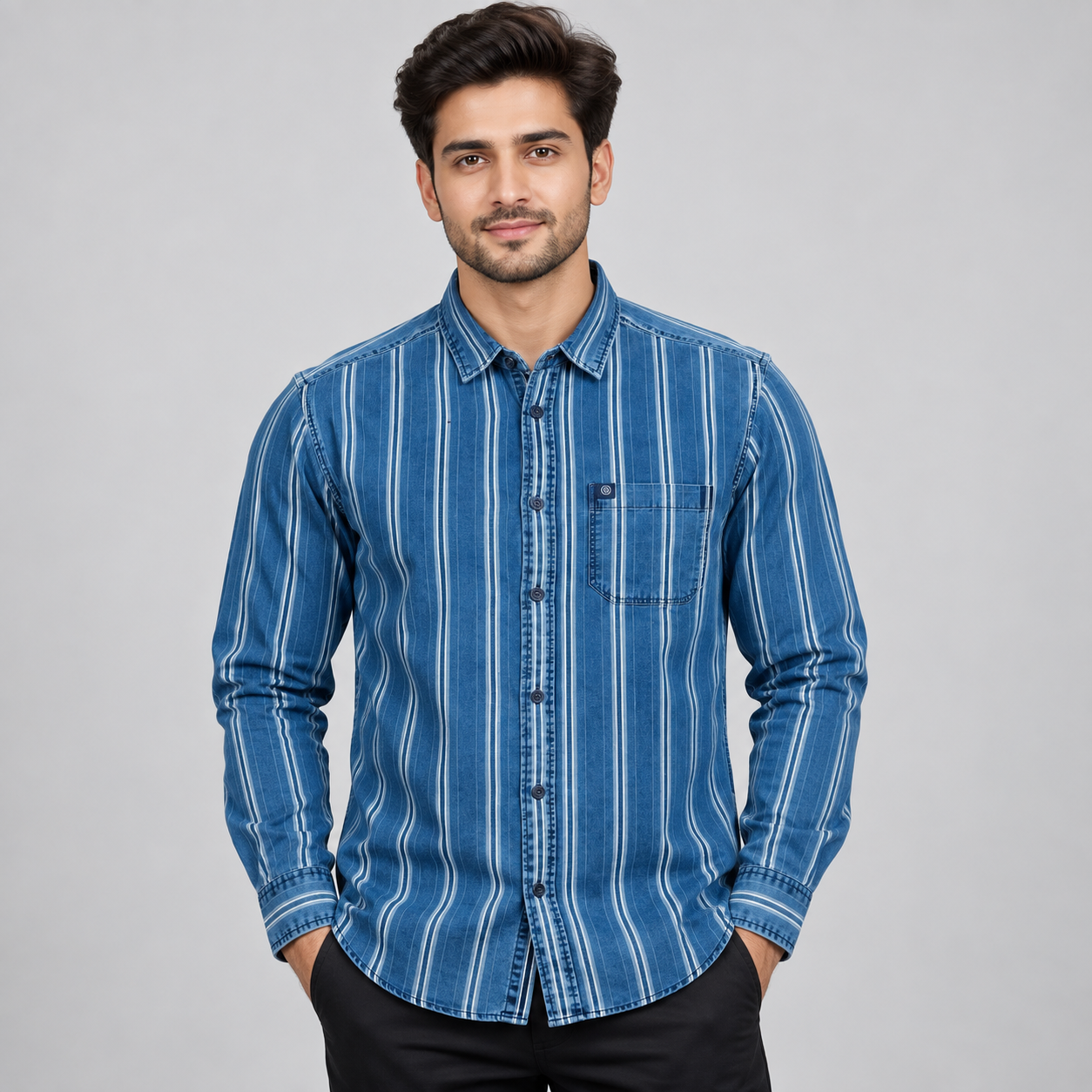 River Blue Men's Blue Vertical Stripe Casual Shirt | Modern Everyday Wear