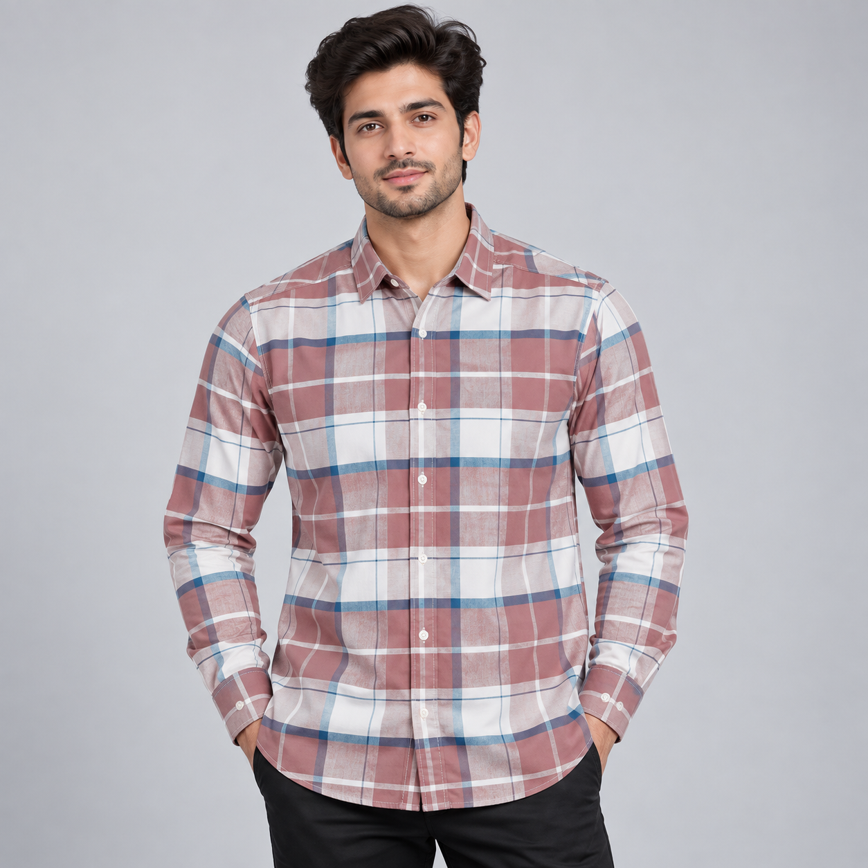 River Blue Men's Red, Blue and White Plaid Check Casual Shirt | Relaxed Weekend Wear