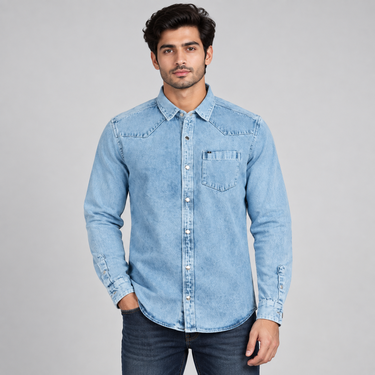 River Blue Men's Light Blue Denim Denim Casual Shirt | Versatile Everyday Wear