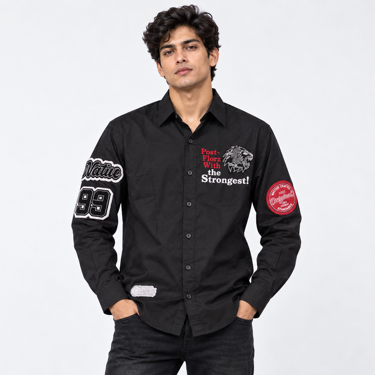 Copper Stone Men's Black Embroidered Graphic Casual Shirt | Bold Streetwear