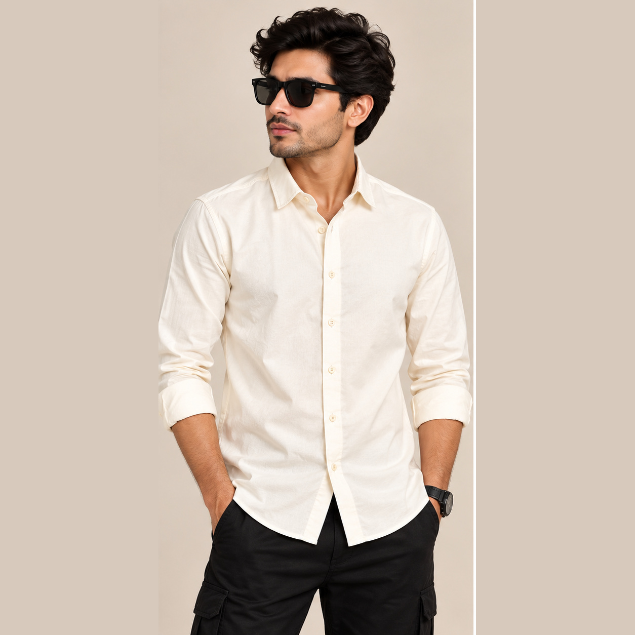 Copper Stone Men's Off White Minimal Casual Shirt | Versatile Everyday Wear