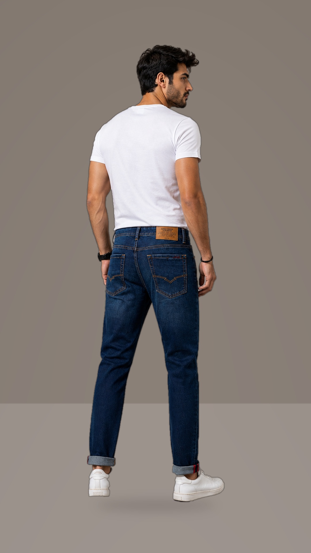 Beauty Art Men's Slim Fit Distressed Dark Blue Denim Jeans - Ripped Casual Jeans with Roll-Up Hem