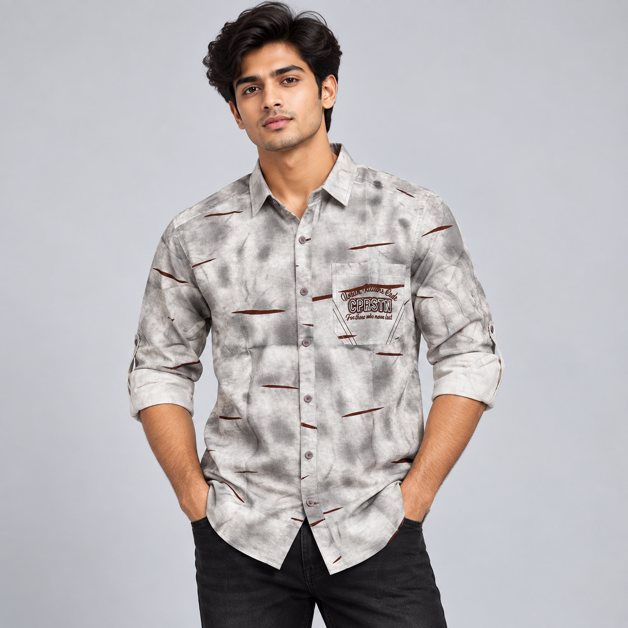 Copper Stone Men's Grey Abstract Printed Casual Shirt | Contemporary Everyday Wear