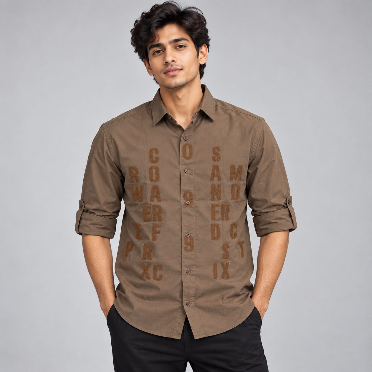 Copper Stone Men's Brown Tonal Typography Casual Shirt | Modern Everyday Wear