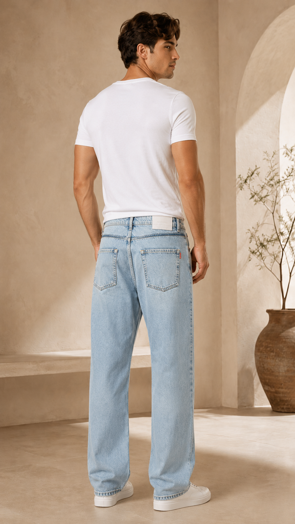 Beauty Art Men's Relaxed Baggy Fit Light Blue Denim Jeans - Wide Leg Casual Jeans