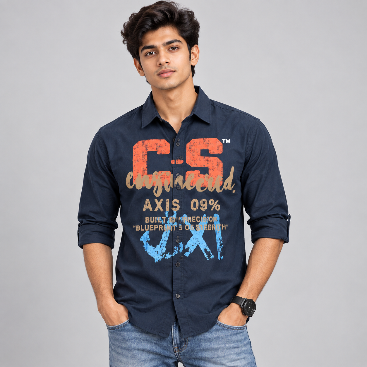 Copper Stone Men's Navy Blue Bold Graphic Casual Shirt | Statement Streetwear