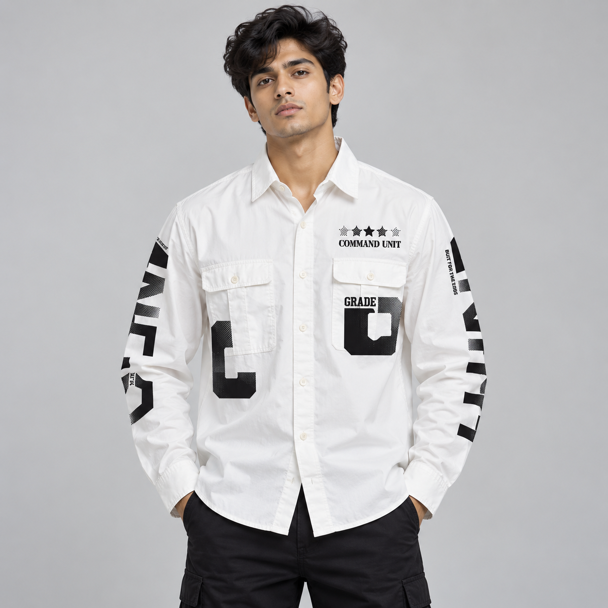 Copper Stone Men's White and Black Typography Graphic Casual Shirt | Bold Urban Style