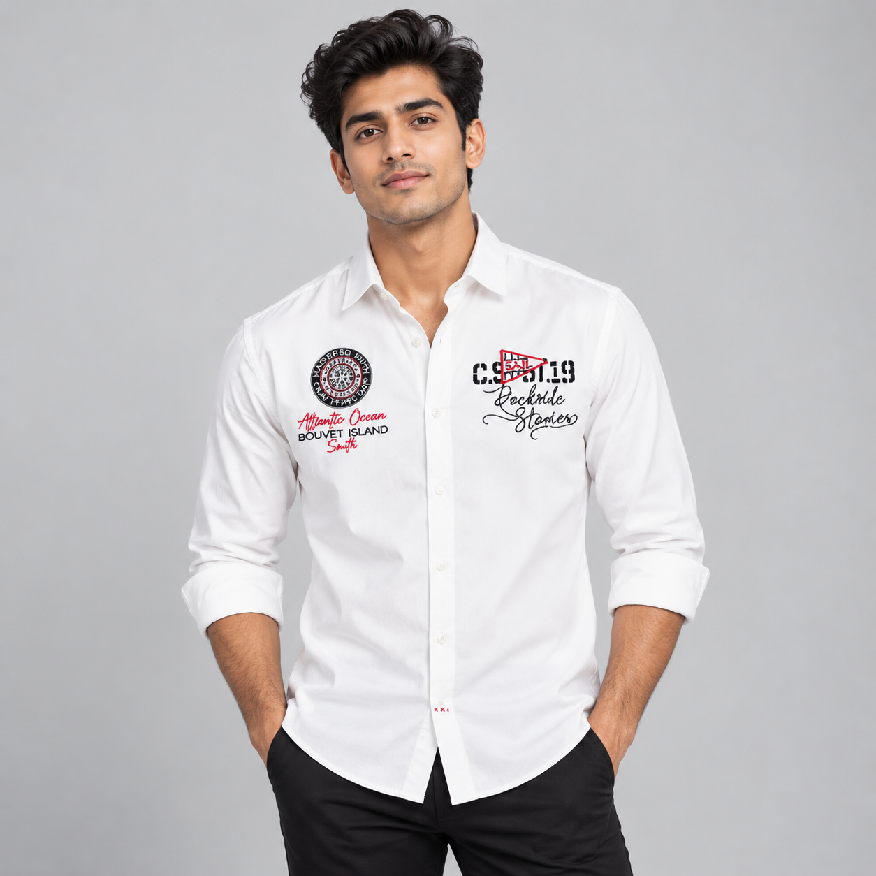 Copper Stone Men's White Embroidered Casual Shirt | Clean Street Style
