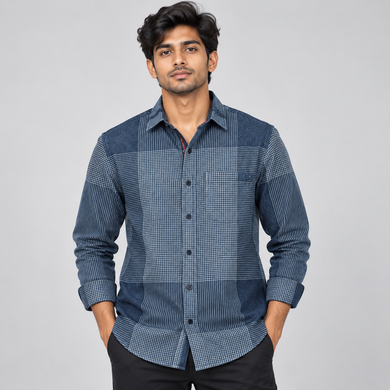 Copper Stone Men's Blue Micro-Check Casual Shirt | Smart Everyday Wear