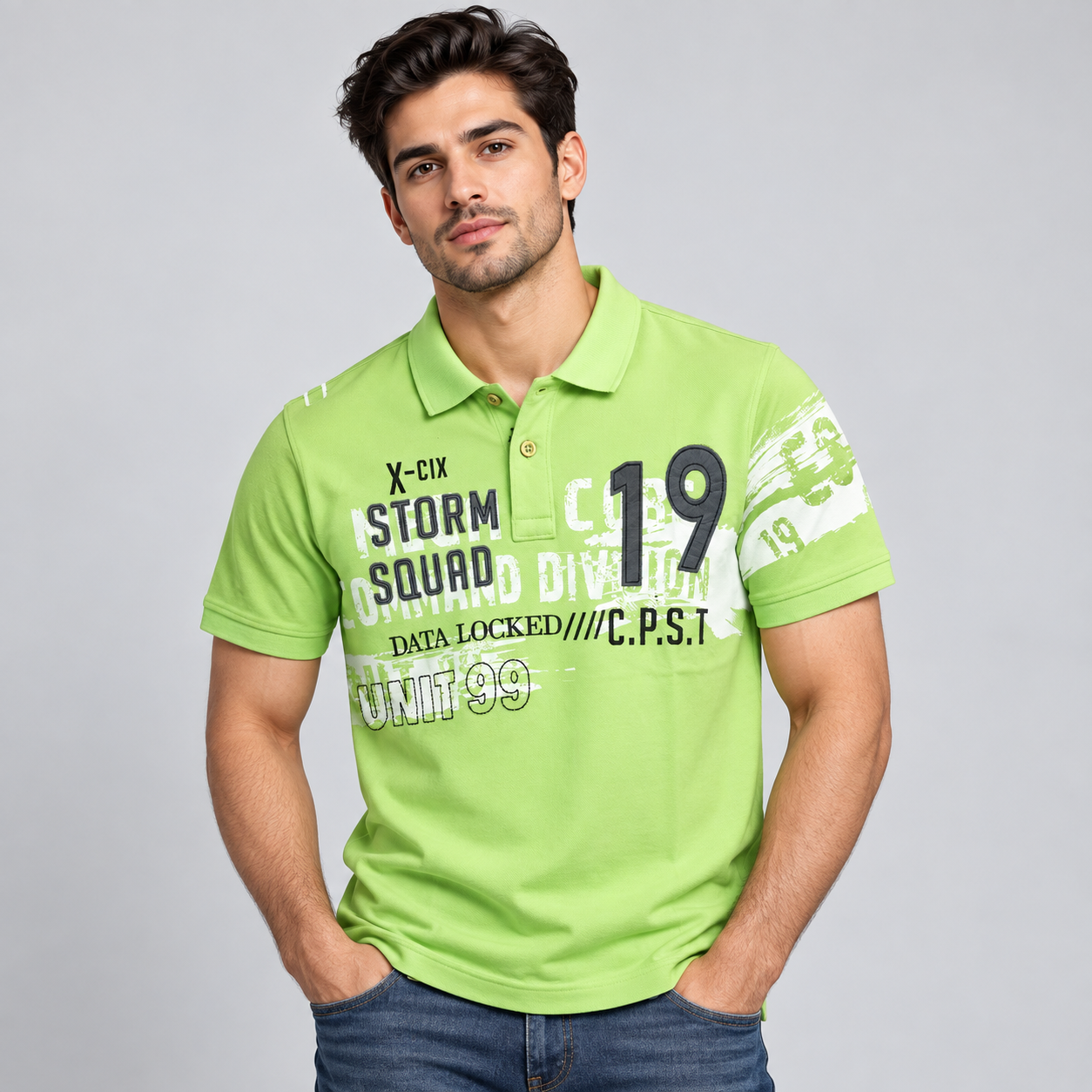 Copper Stone Men's Lime Green Racing Graphic Polo T-Shirt | Statement Casual Wear