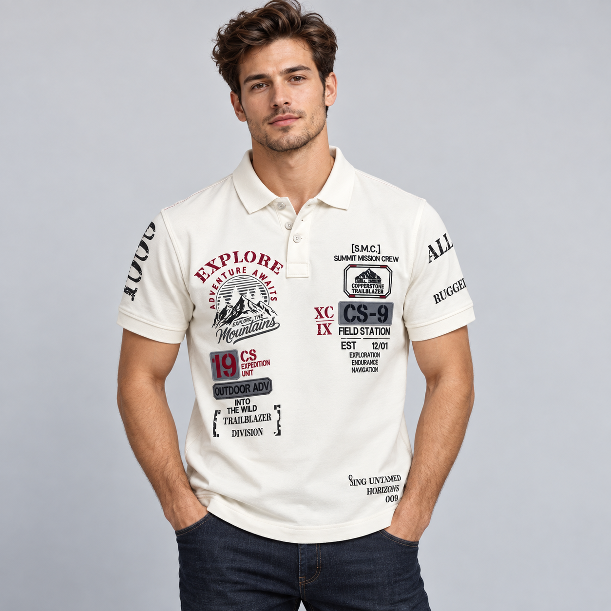 Copper Stone Men's White Motorsport Graphic Polo T-Shirt | Bold Streetwear