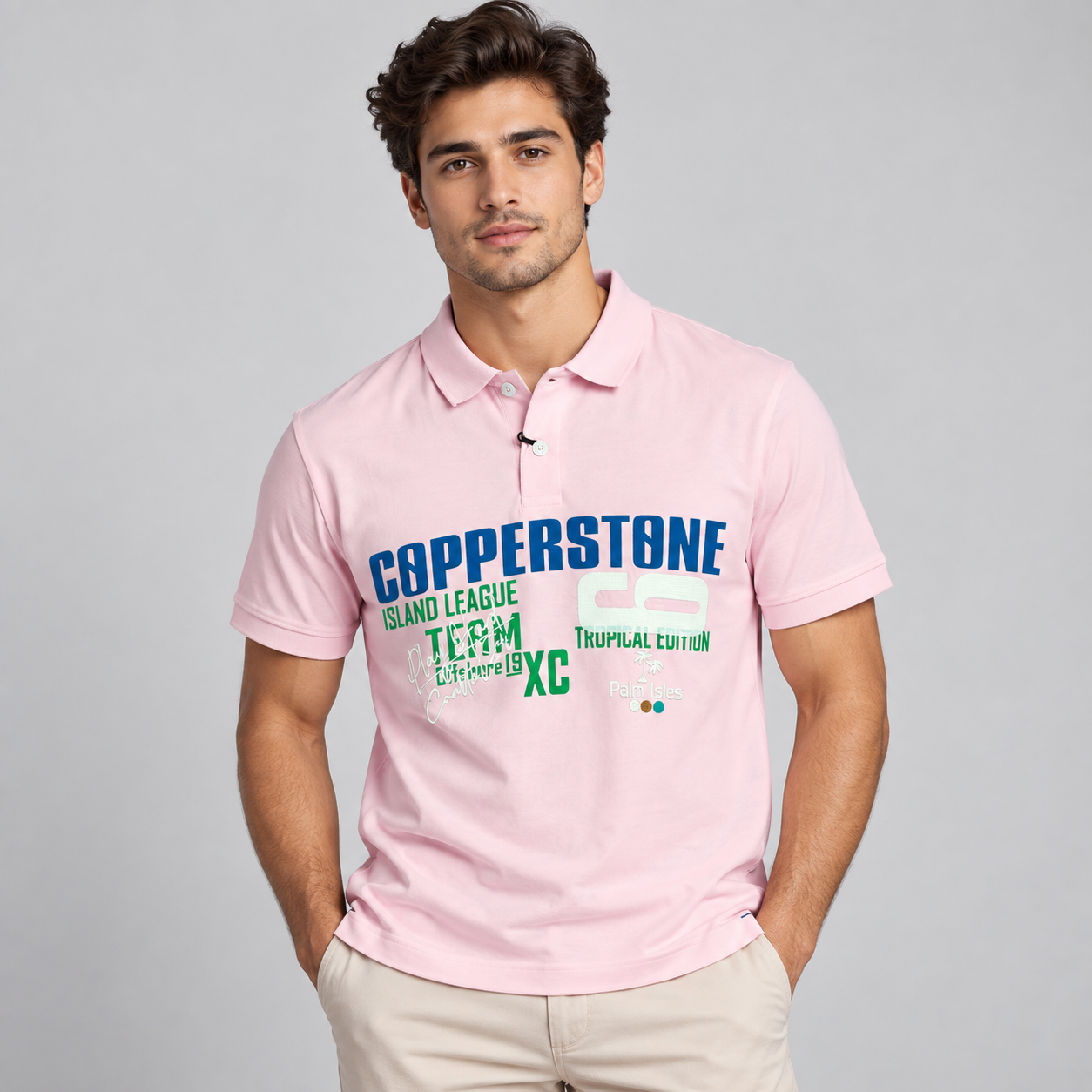 Copper Stone Men's Pink Varsity Graphic Polo T-Shirt | Fresh Street Style