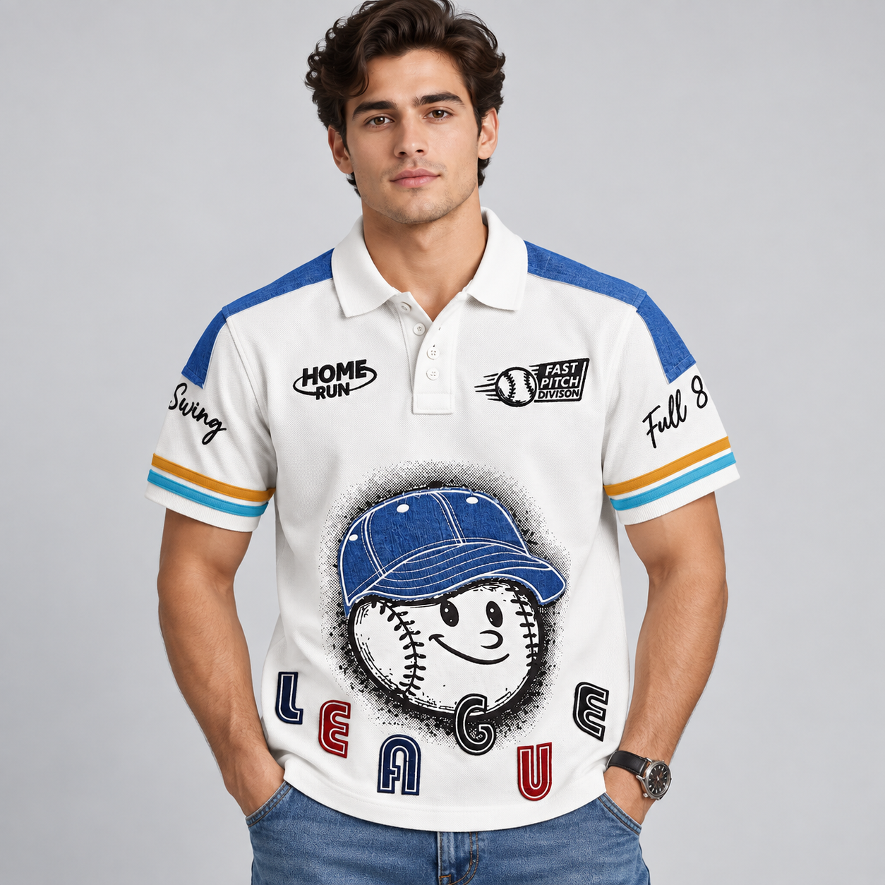 Copper Stone Men's White and Blue Motorsport Graphic Polo T-Shirt | Bold Street Style