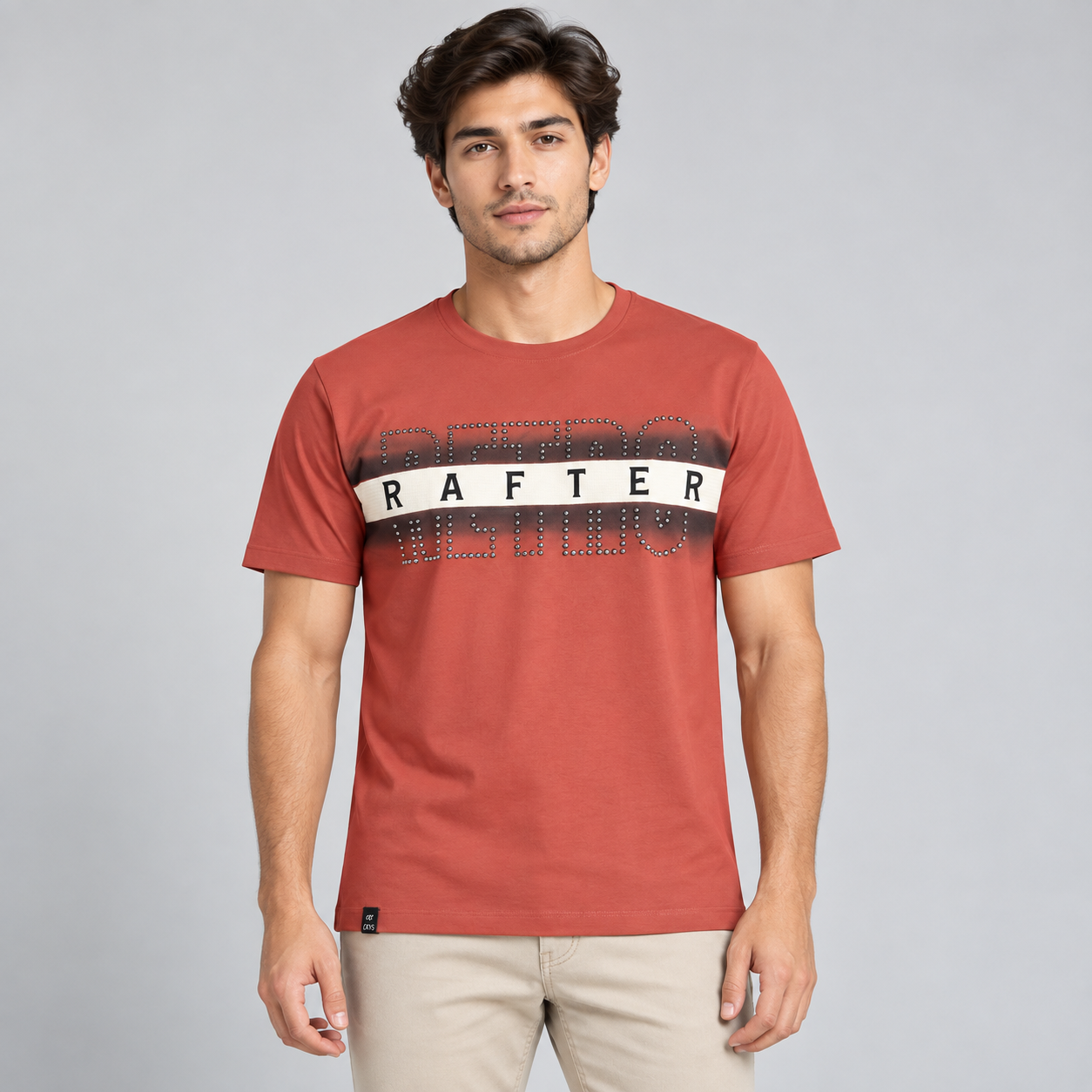 Cookyss Men's Rust Red Typography Graphic T-Shirt | Modern Weekend Wear