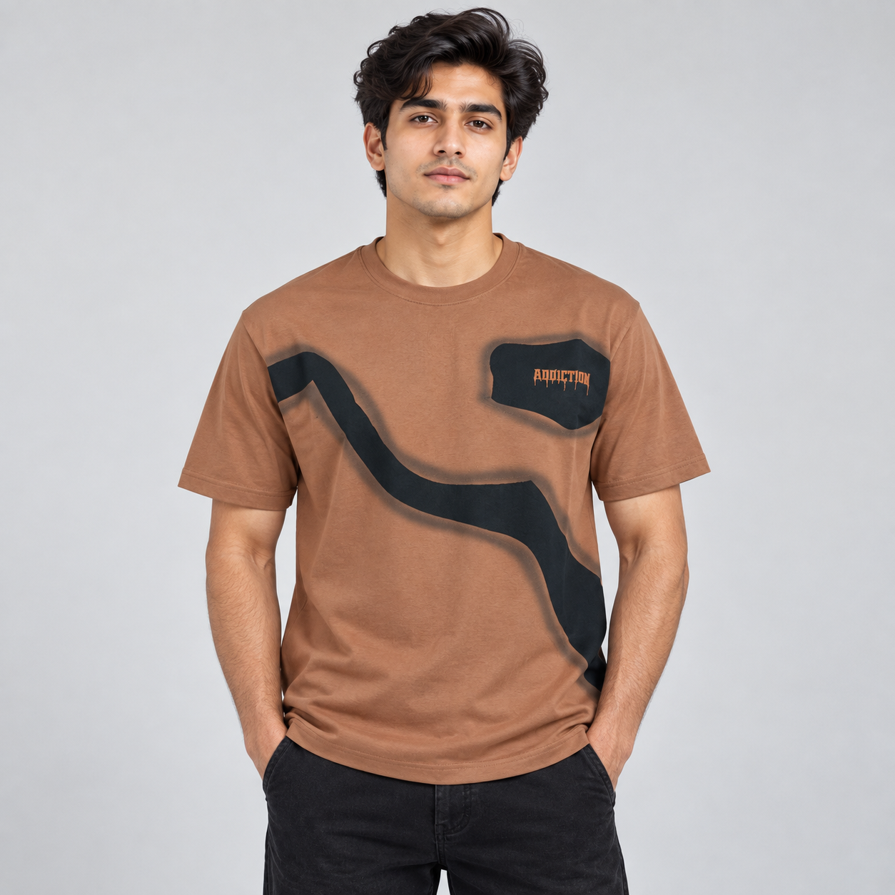 Hibrid Men's Brown Panel Graphic T-Shirt | Contemporary Casual Wear