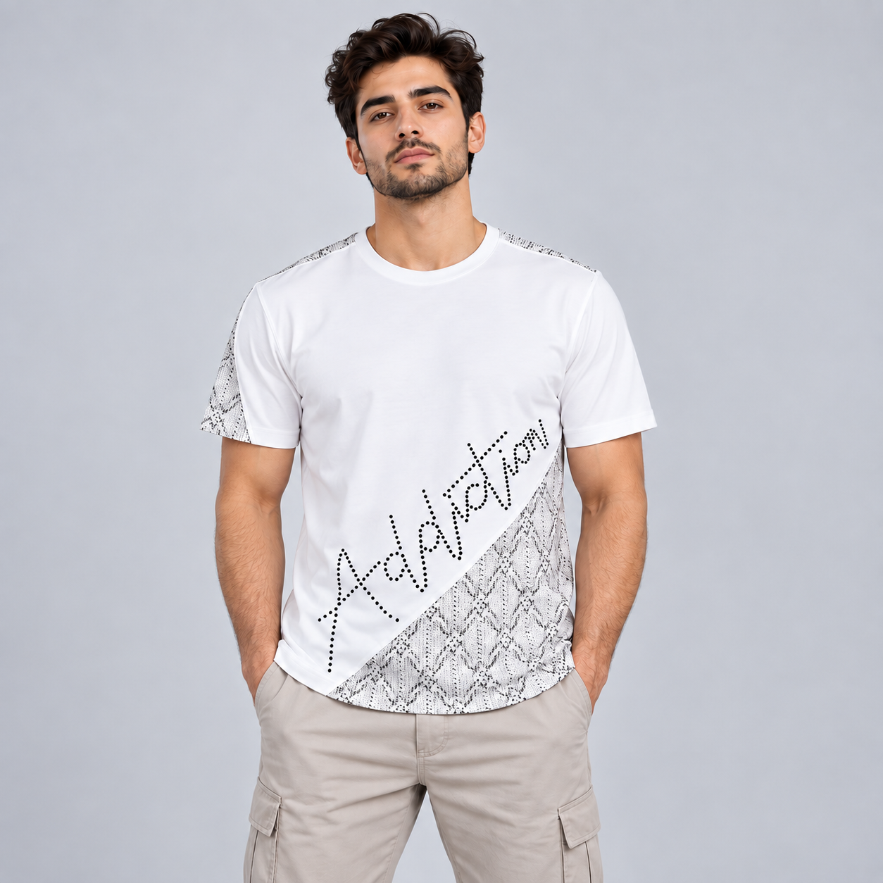 Hibrid Men's White Abstract Graphic T-Shirt | Modern Casual Wear
