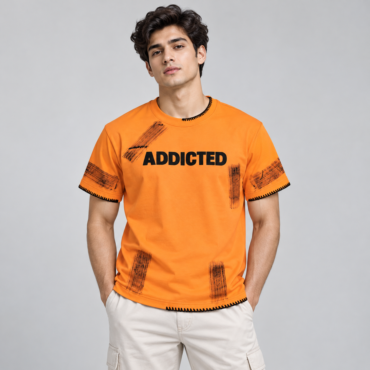 Hibrid Men's Orange Distressed Graphic T-Shirt | Bold Street Style