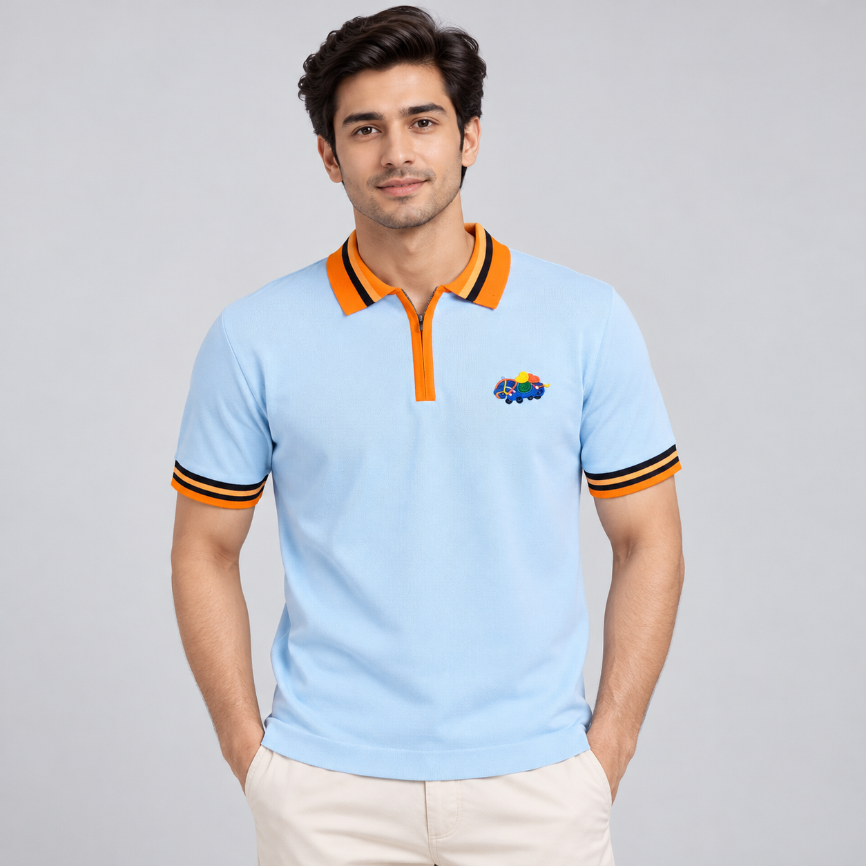 Hibrid Men's Sky Blue Contrast-Trim Polo T-Shirt | Fresh Weekend Style