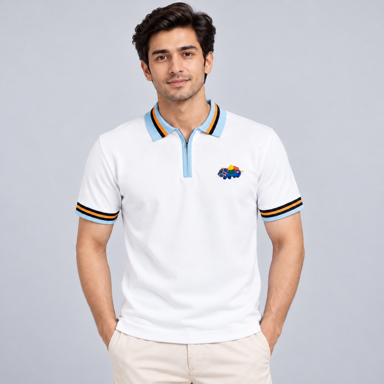 Hibrid Men's White Contrast-Trim Polo T-Shirt | Clean Everyday Wear
