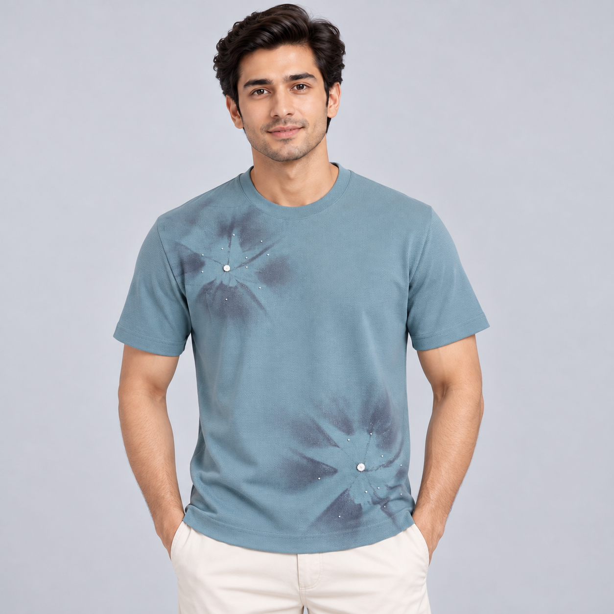 Hibrid Men's Dusty Blue Tonal Graphic T-Shirt | Modern Casual Wear