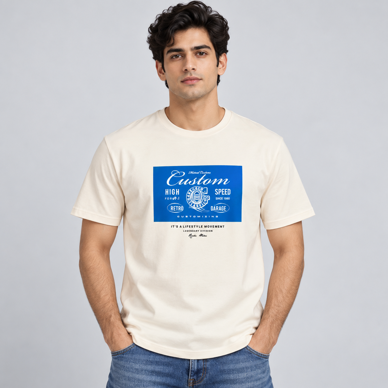 River Blue Men's Off White Vintage Graphic T-Shirt | Easy Weekend Wear