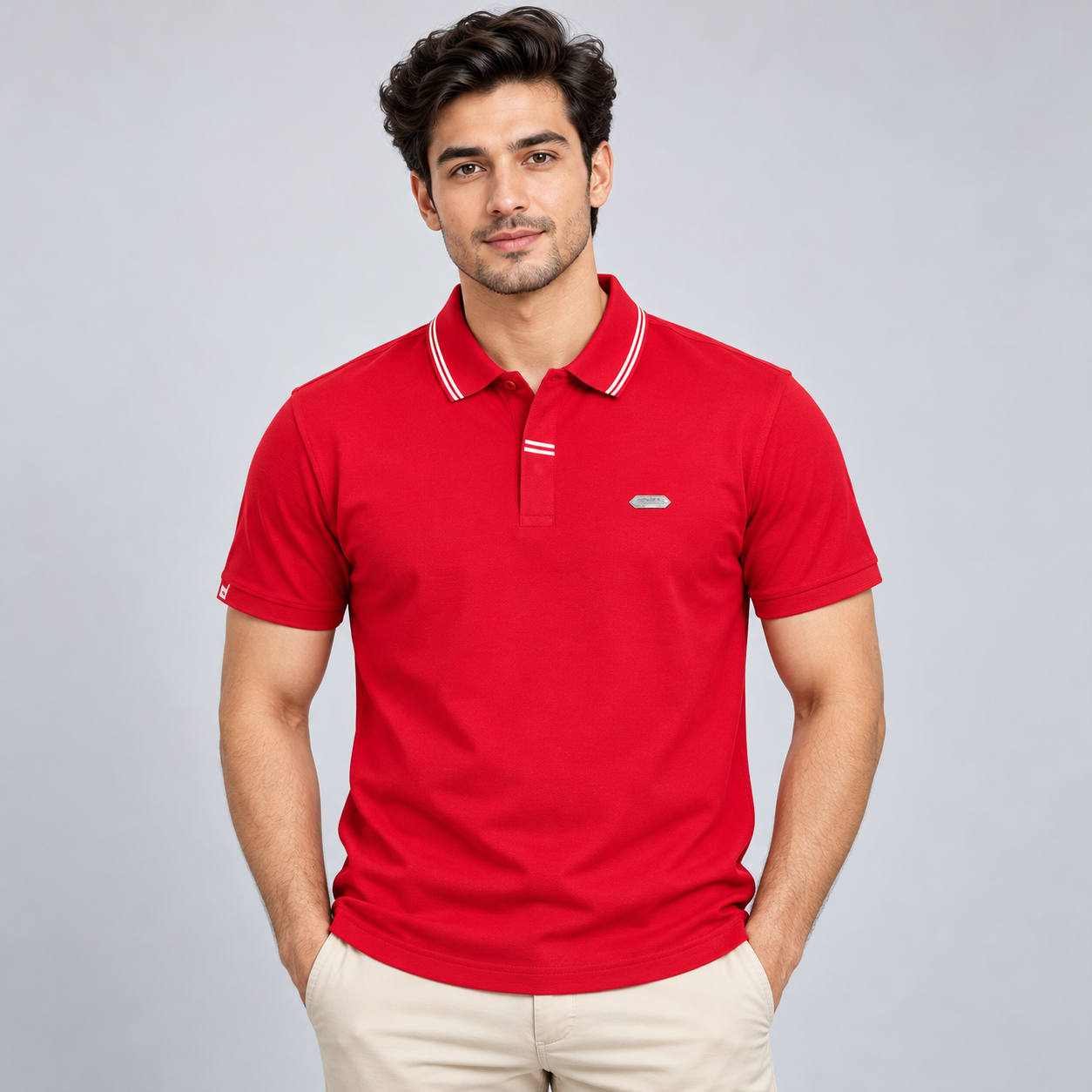 Goofups Men's Polo T-Shirt - Red with Tipped Collar