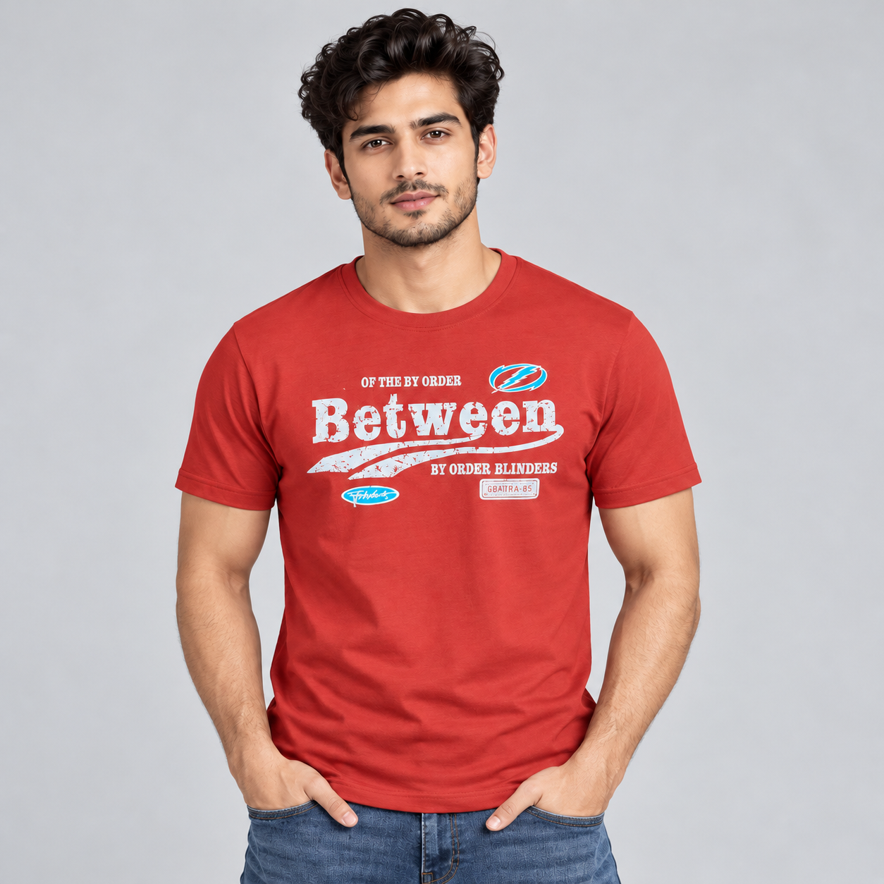 Goofups 'Between' Typography Print T-Shirt for Men - Brick Red