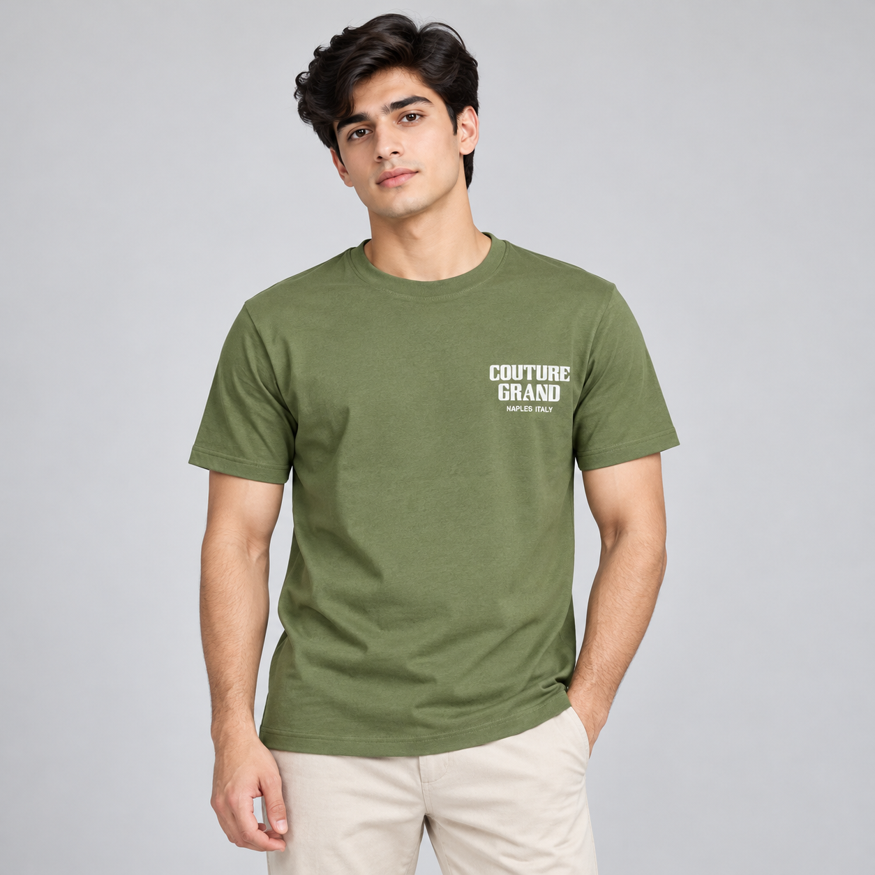 Goofups Couture Grand Naples Back Print T-Shirt - Olive Green
