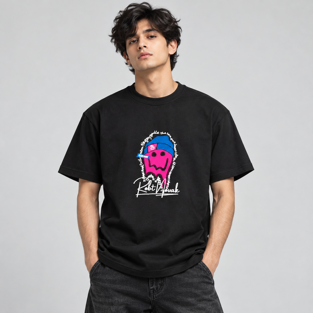 Goofups Graffiti Smiley Back Print T-Shirt for Men - Black