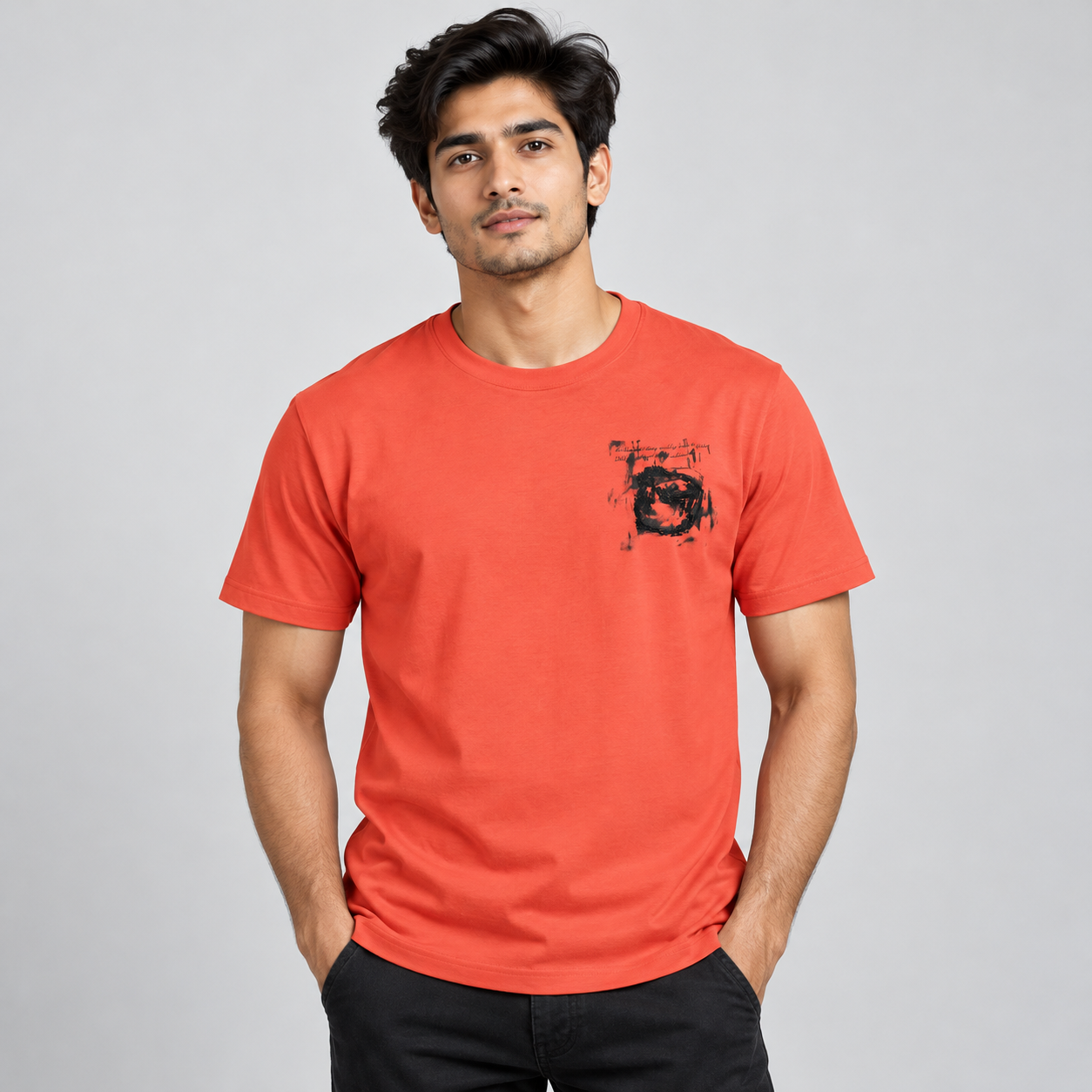Goofups Minimal Chest Graphic T-Shirt for Men - Coral Red