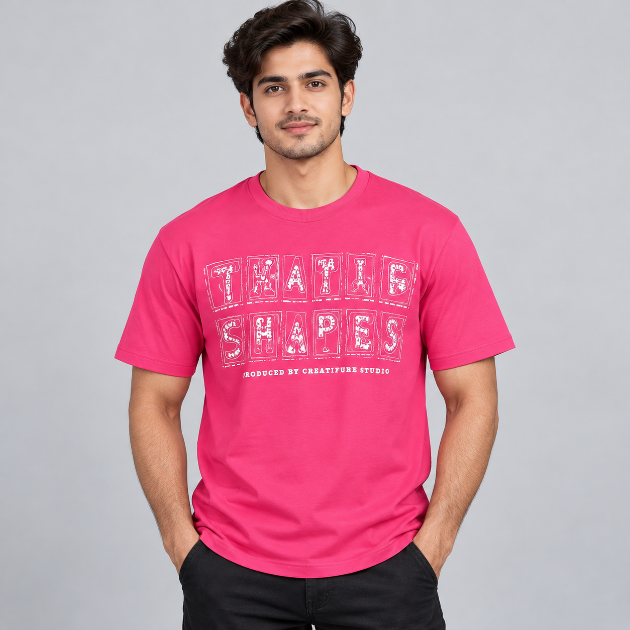 Goofups Block Letter Print T-Shirt for Men - Fuchsia Pink