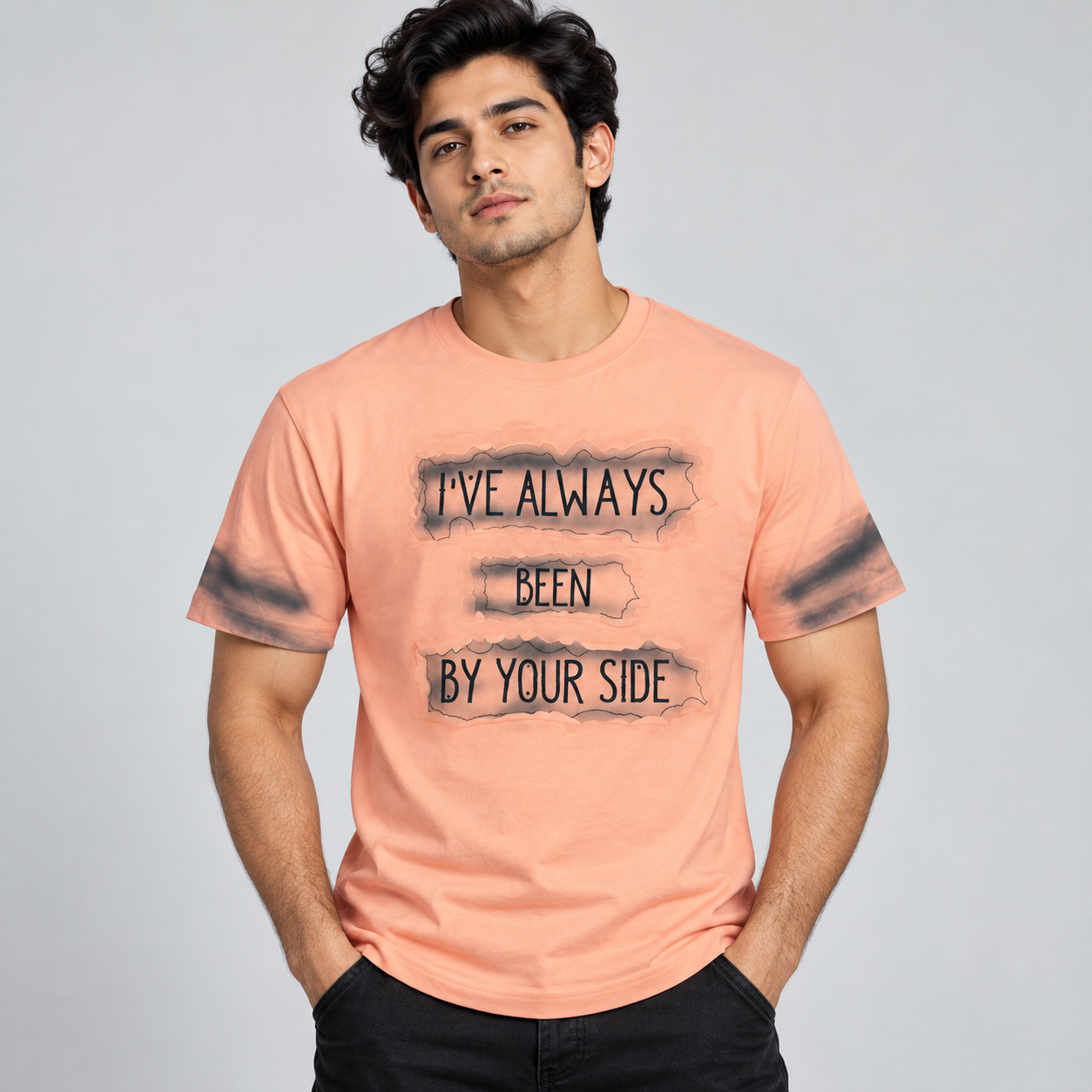Goofups 'Always By Your Side' Slogan T-Shirt for Men - Peach