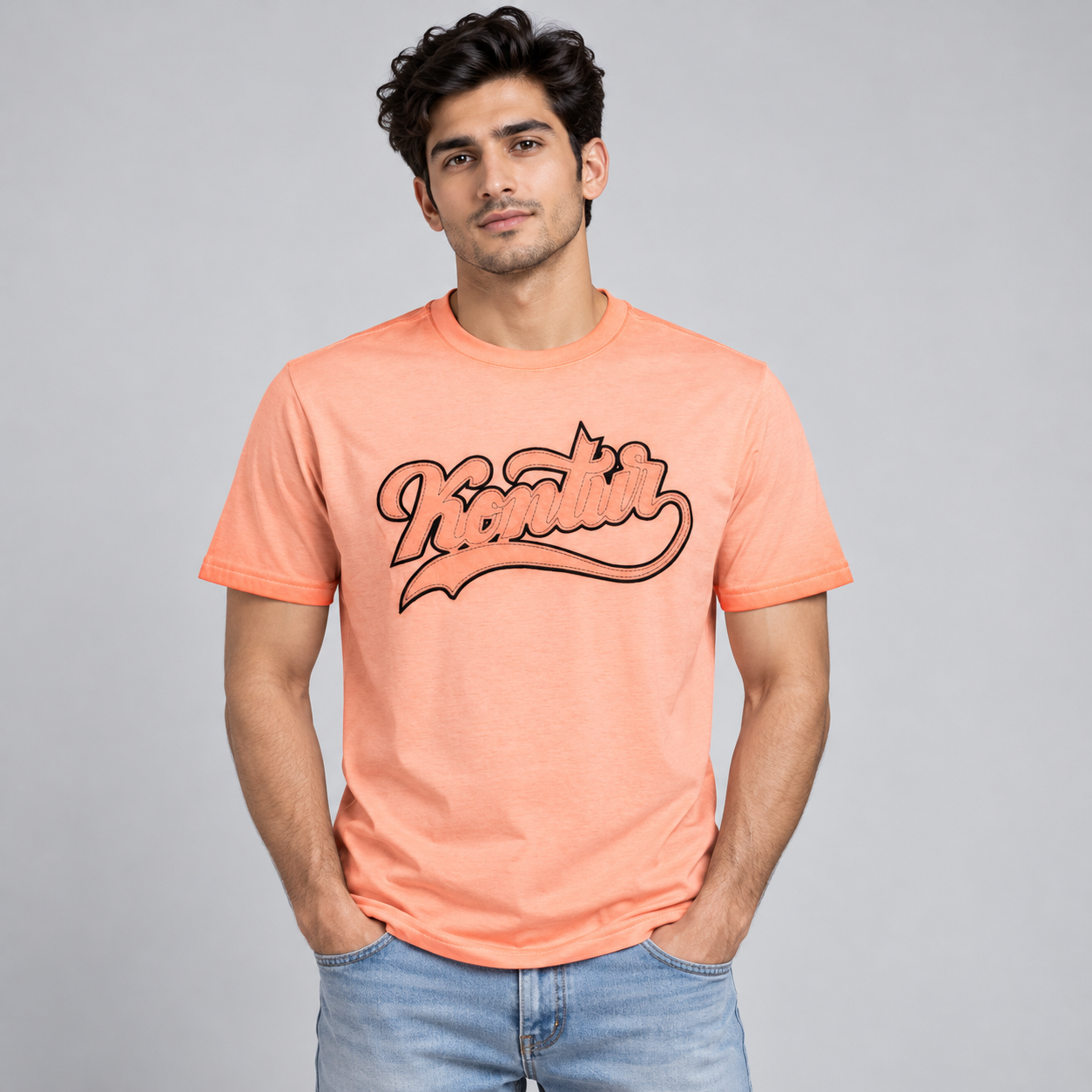 Goofups Script Lettering Graphic T-Shirt for Men - Peach